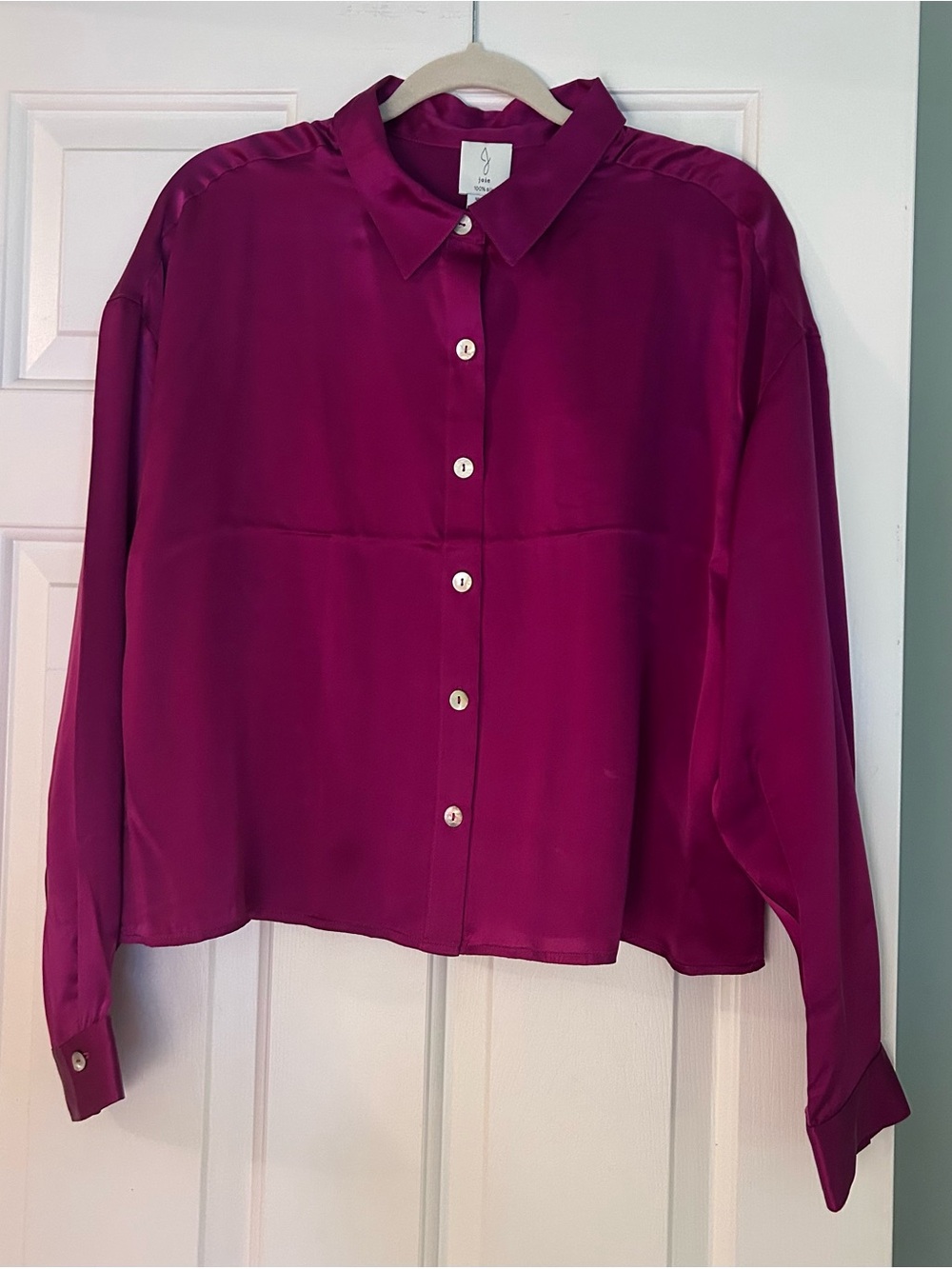 Joie Silk Button-Down Blouse in Deep Berry XL NWOT
